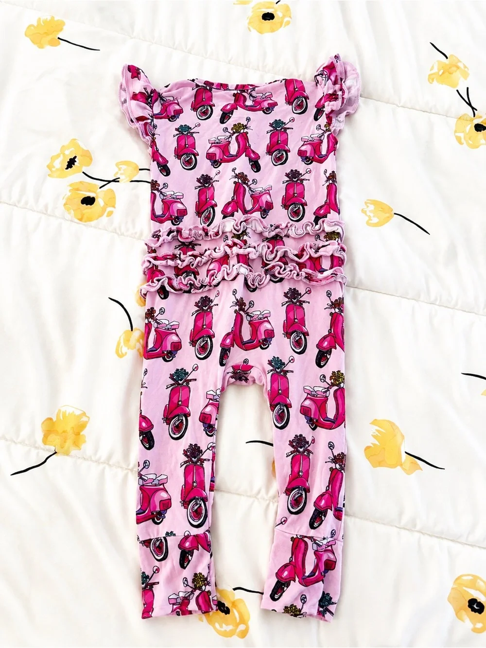 Bums and Roses Pink Scooter Print Ruffle One-Piece for Kids